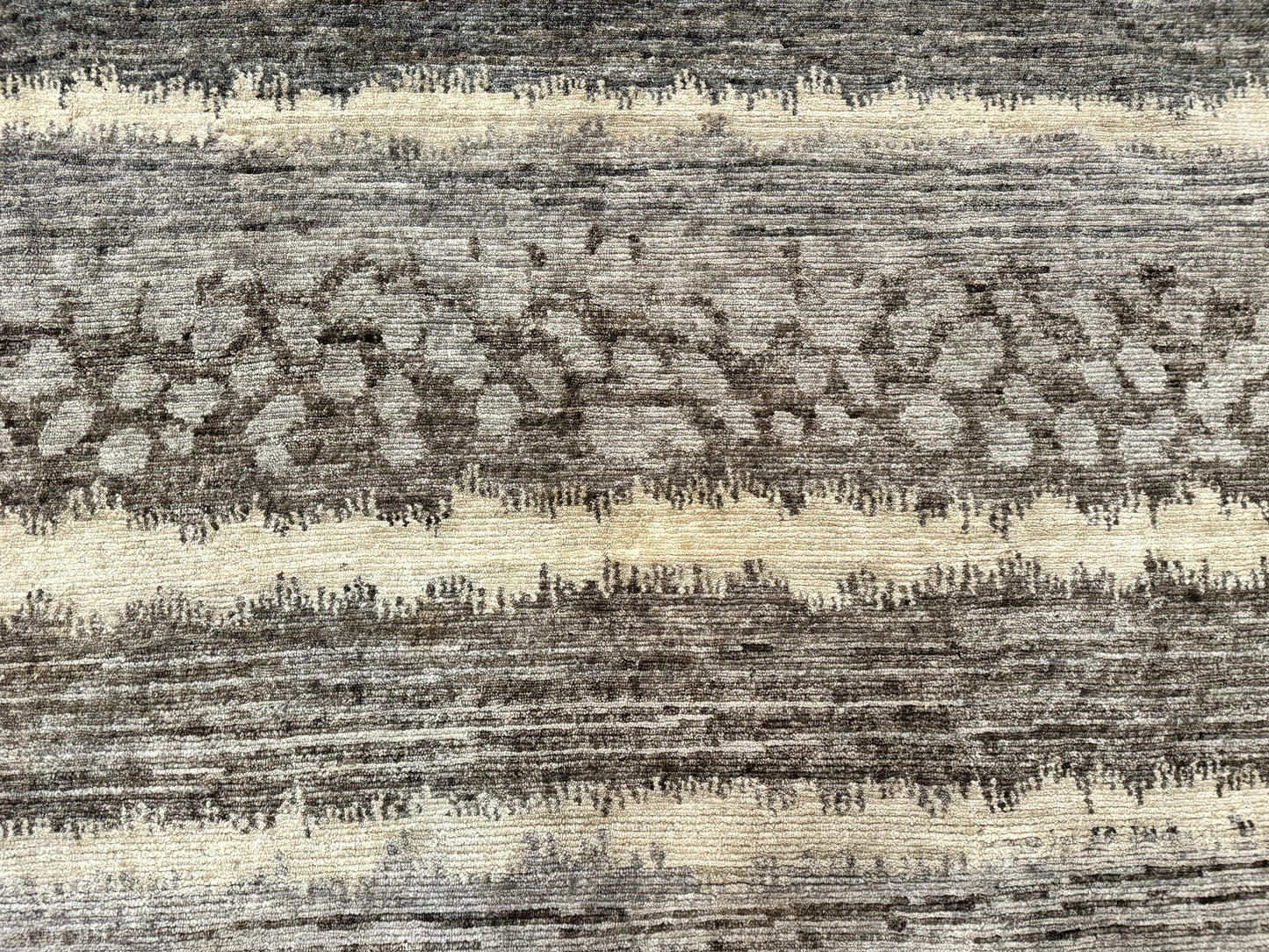 Modern Tibetan Wool Rug 8x10, Abstract, Contemporary, Handmade, Gray, Stripes - Nuvé