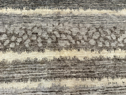 Modern Tibetan Wool Rug 8x10, Abstract, Contemporary, Handmade, Gray, Stripes - Nuvé
