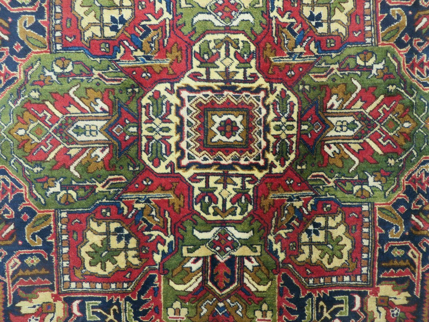 Persian Tabriz Rug 10x13 Oriental Carpet, Ivory Open Field, Geometric Medallion, Red Blue, Hand Knotted, Large Wool Area Rug Vintage Antique 1950s - Nuvé