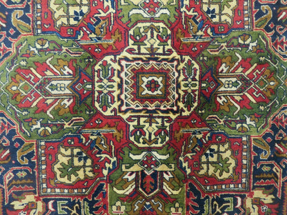 Persian Tabriz Rug 10x13 Oriental Carpet, Ivory Open Field, Geometric Medallion, Red Blue, Hand Knotted, Large Wool Area Rug Vintage Antique 1950s - Nuvé