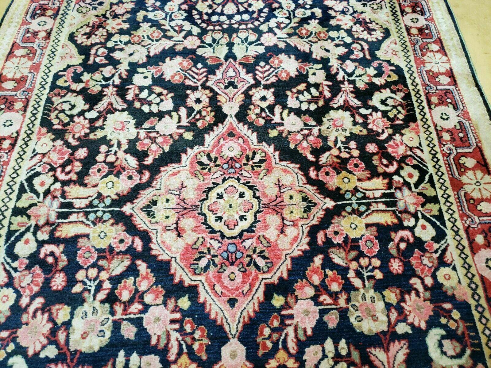 4' X 6' Antique Handmade India Floral Oriental Wool Rug Carpet Organic Blue - Nuvé