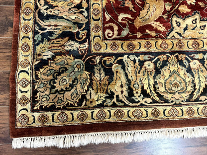 Indo Persian Rug 10x14, Indian Agra Carpet, Vintage Handmade Wool Large Traditional Rug, Dark Red Navy Blue Beige - Nuvé