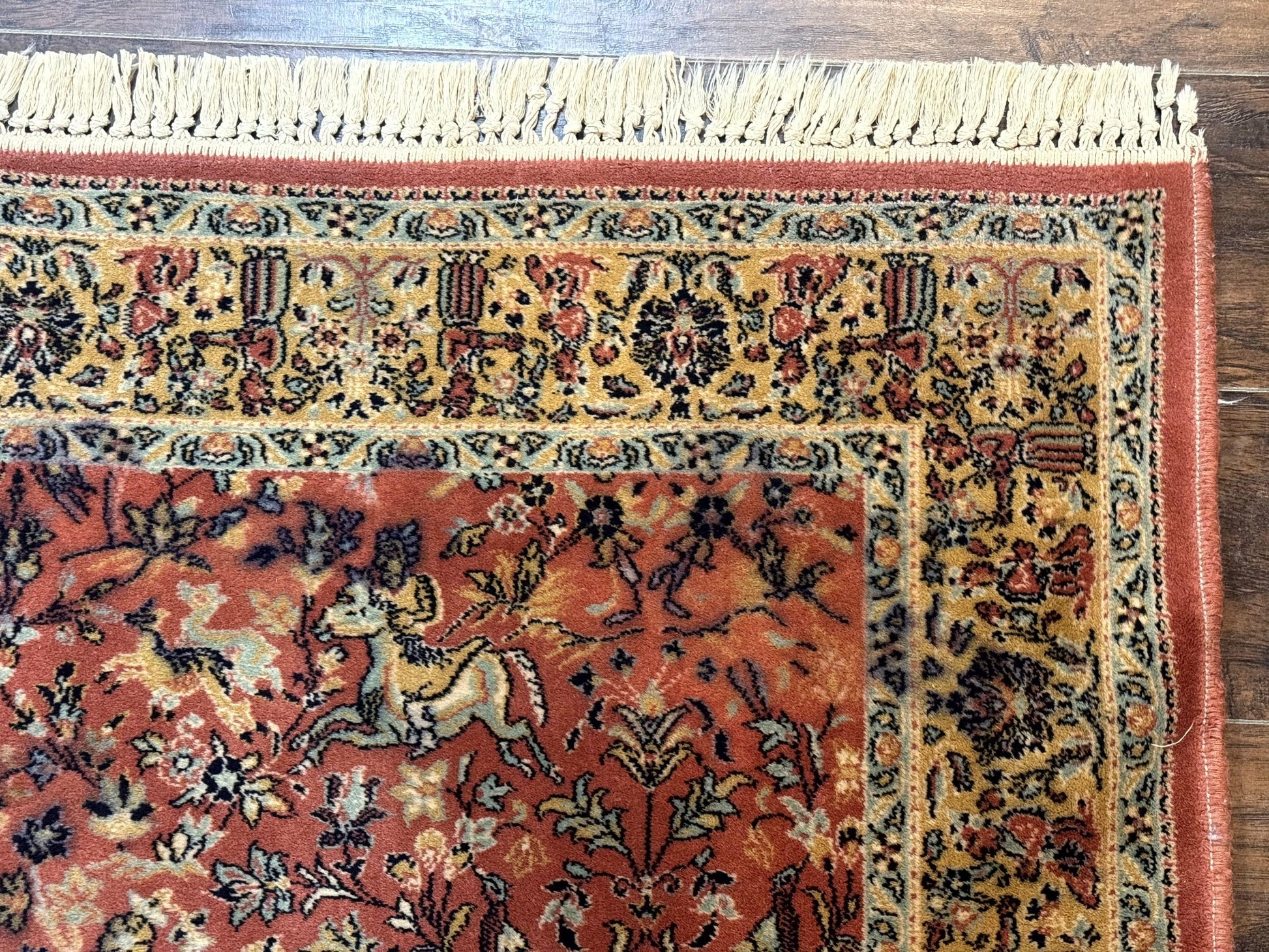 Persian Hunting Design Rug 4.7 x 6.5, Hunting Scene, Red-Orange, Wool, Belgian Power Loomed Carpet - Nuvé