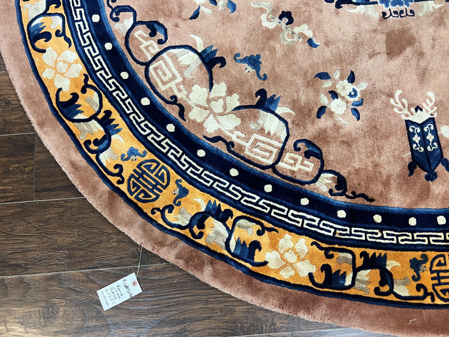 Antique Round Chinese Wool Rug 8x8, Chinese Peking Carpet, Asian Oriental Carpet 8 x 8 ft, Chinese Art Deco Rug, Nichols Rug - Nuvé