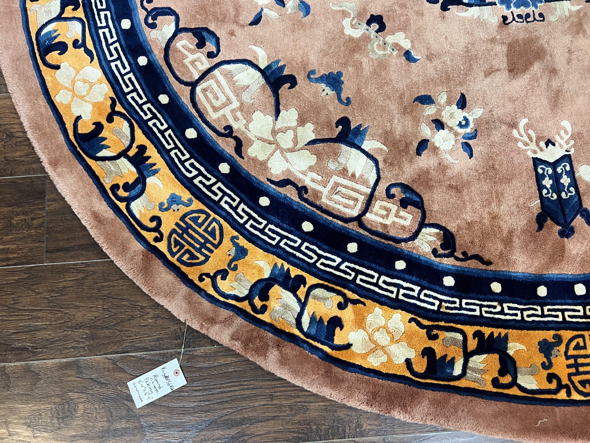 Antique Round Chinese Wool Rug 8x8, Chinese Peking Carpet, Asian Oriental Carpet 8 x 8 ft, Chinese Art Deco Rug, Nichols Rug - Nuvé