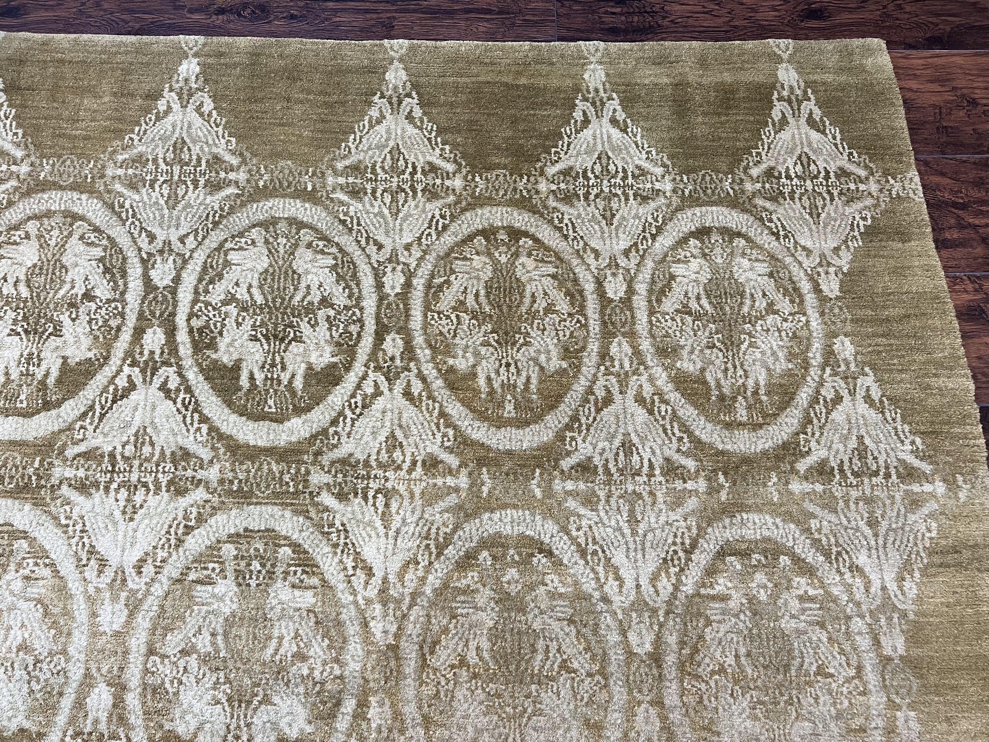 Tibetan Rug 12x15, Wool Hand Knotted Carpet, Odegard Rug, Birds, Olive Green, 12 x 15 Oversized Handmade Contemporary Area Rug, Extra Large - Nuvé