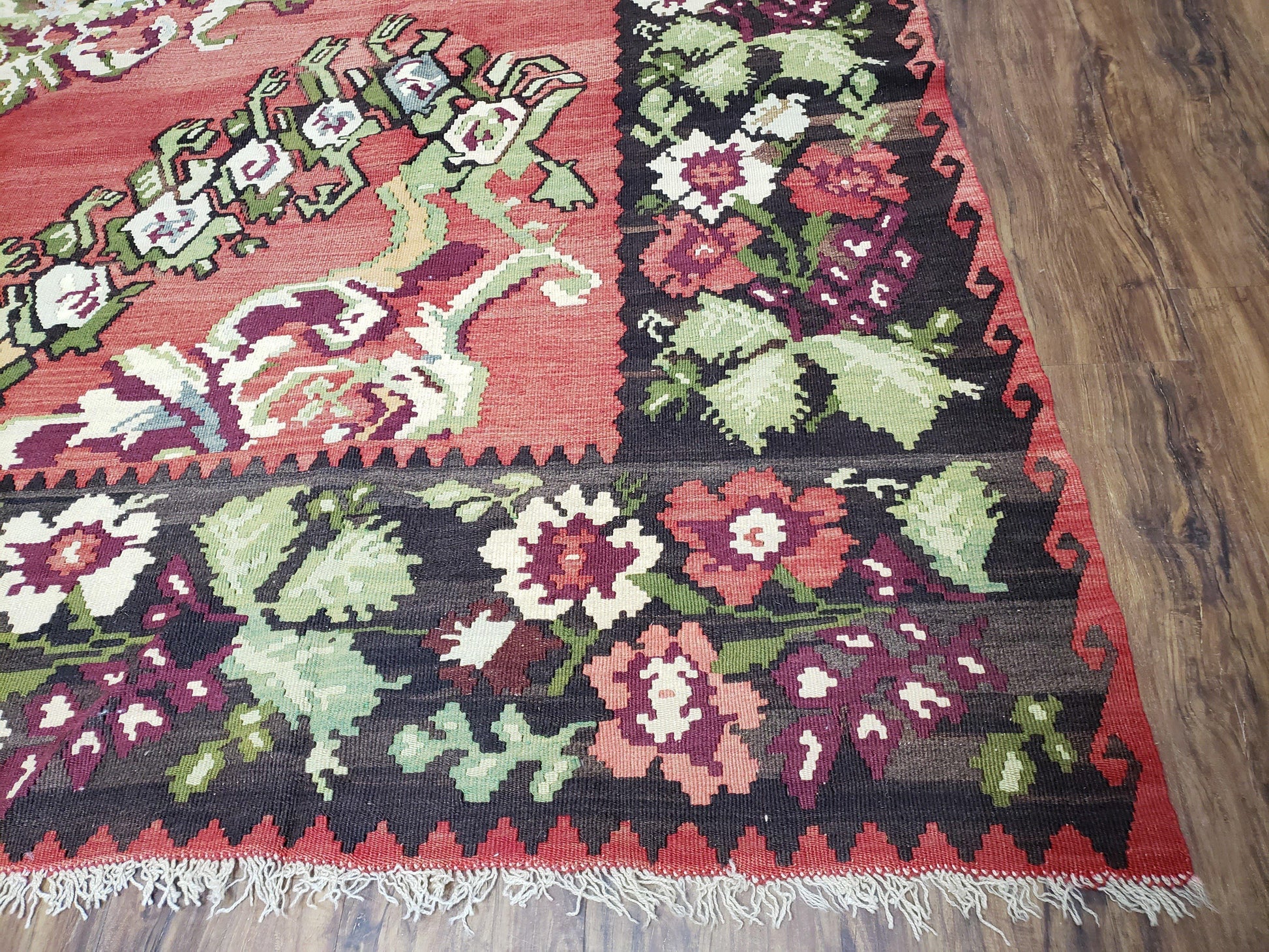 Karabakh Rug 8x11, Caucasian Kilim Rug, Vintage Antique Turkish Anatolian Azerbaijani Carpet, Wool Red & Black Hand-Woven 8 x 11 Living Room - Nuvé