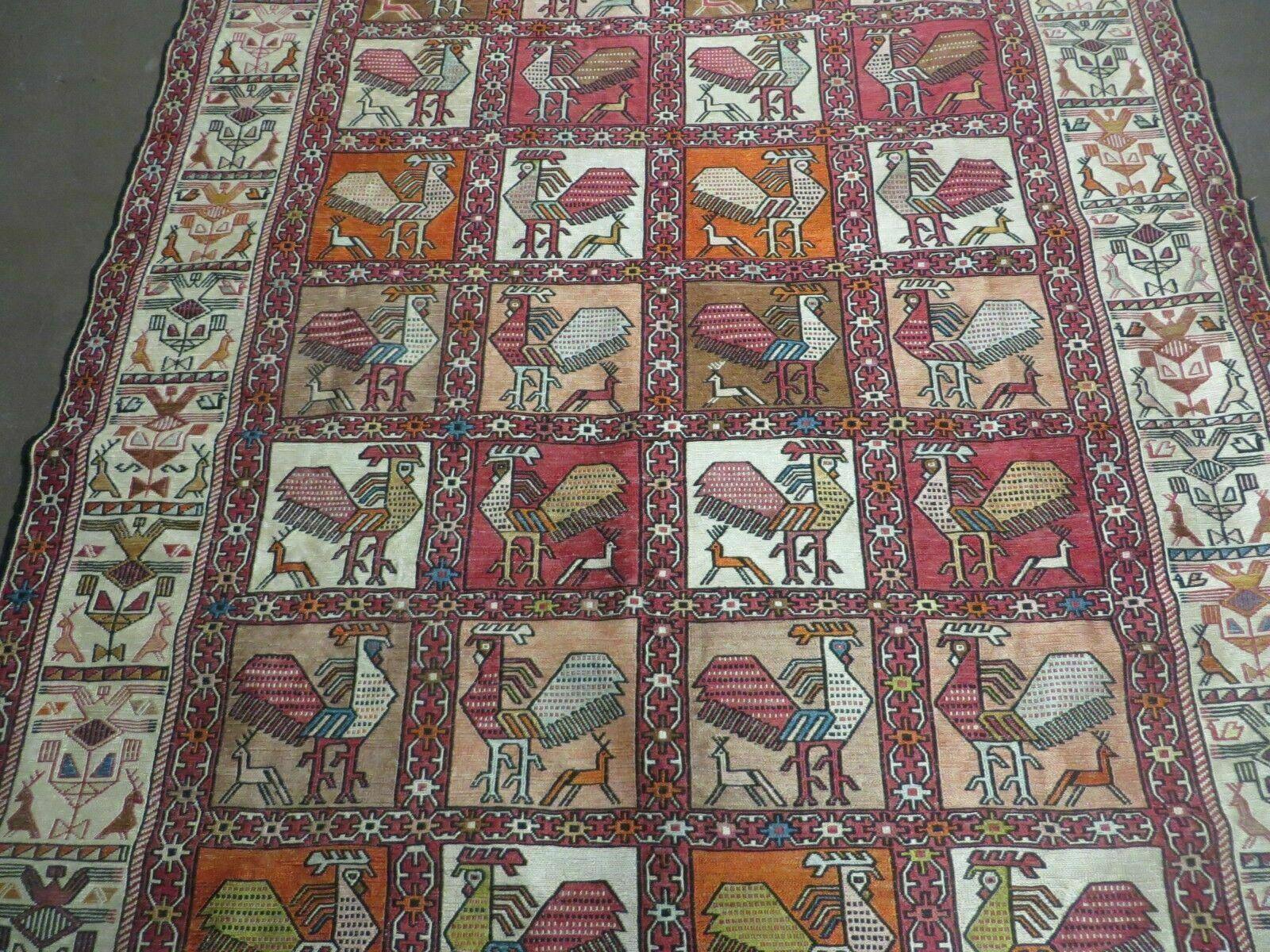 4' X 6' Vintage Russian Kilim Handmade Flat Soumak Weave Silk Wool Rug Organic - Nuvé