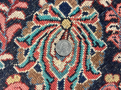 Square Persian Sarouk Rug 11x11 ft, Rare Size, Hand Knotted Wool Floral Allover Red Persian Carpet, Handmade Antique Rug - Nuvé