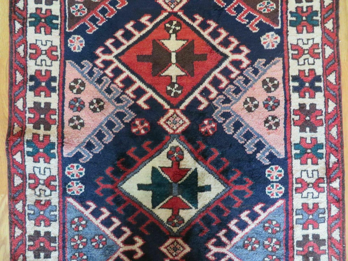Persian Runner Rug 3.5 x 10.7, Karajeh Heriz Rug, Navy Blue, Geometric Medallions - Nuvé