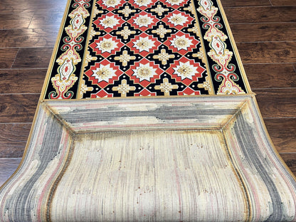 Runner Rug 4x19, Panel Design Rug, Custom Made Stark Runner Carpet, Wool, Vintage 4 x 19 Hallway Rug, European Design, Red Black Ivory Tan - Nuvé