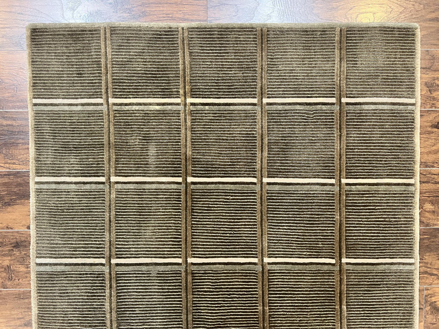 Tibetan Rug 4x6, Green Wool Handmade Area Rug 4 x 6, Panel Design, Modern Contemporary - Nuvé
