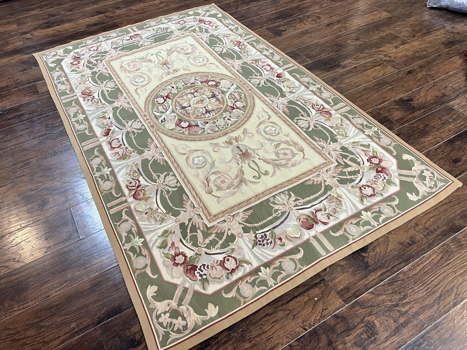 Aubusson Rug 5x8, Wool Handmade Vintage Carpet, Angel Motifs, Flatweave Rug 5 x 8, Medium Sized, European Design - Nuvé