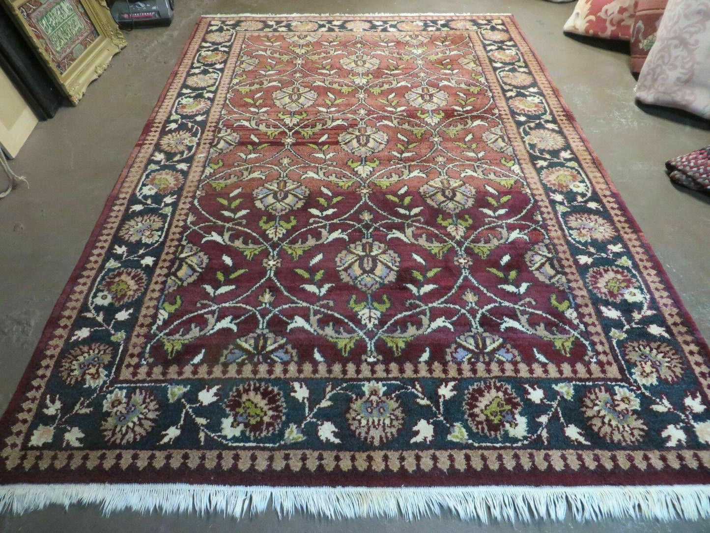 6' X 9' Vintage Handmade India Jaipur Wool Rug Vegetable Dyes Nice Red Floral - Nuvé