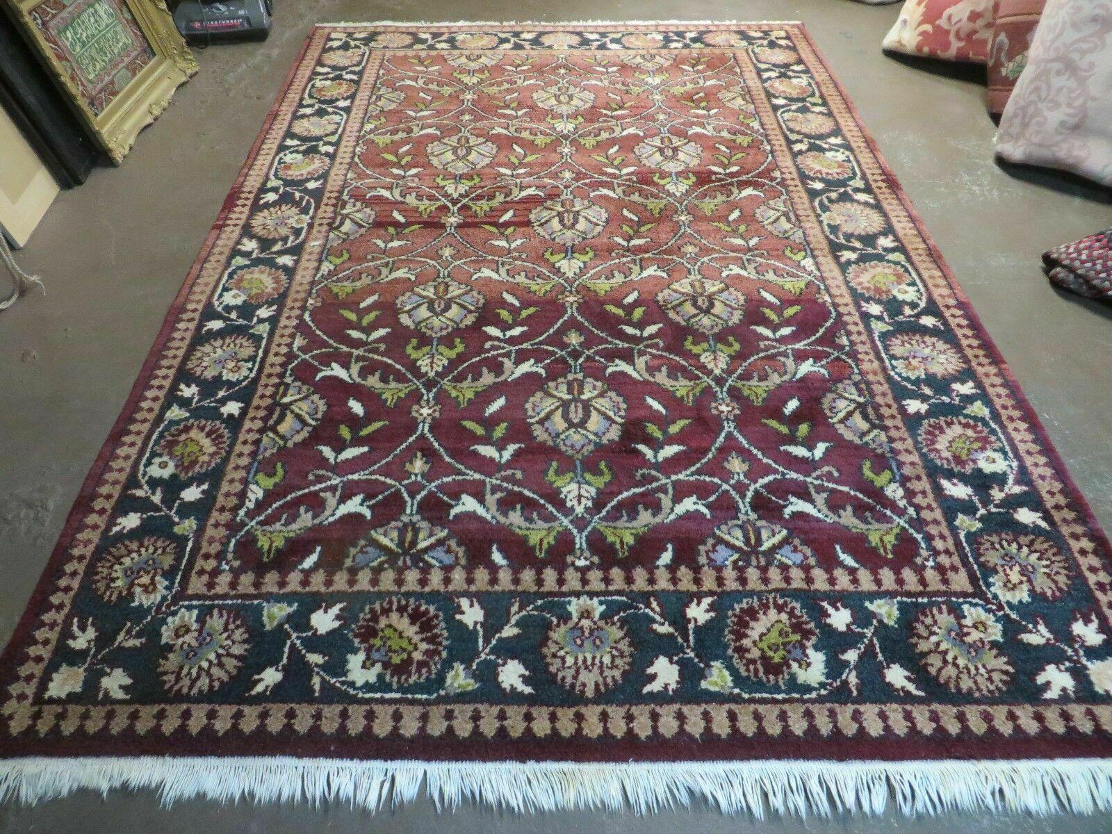 6' X 9' Vintage Handmade India Jaipur Wool Rug Vegetable Dyes Nice Red Floral - Nuvé