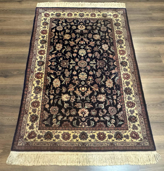 Sino Persian Rug 4x6, Navy Blue and Cream, Floral Allover Oriental Carpet - Nuvé