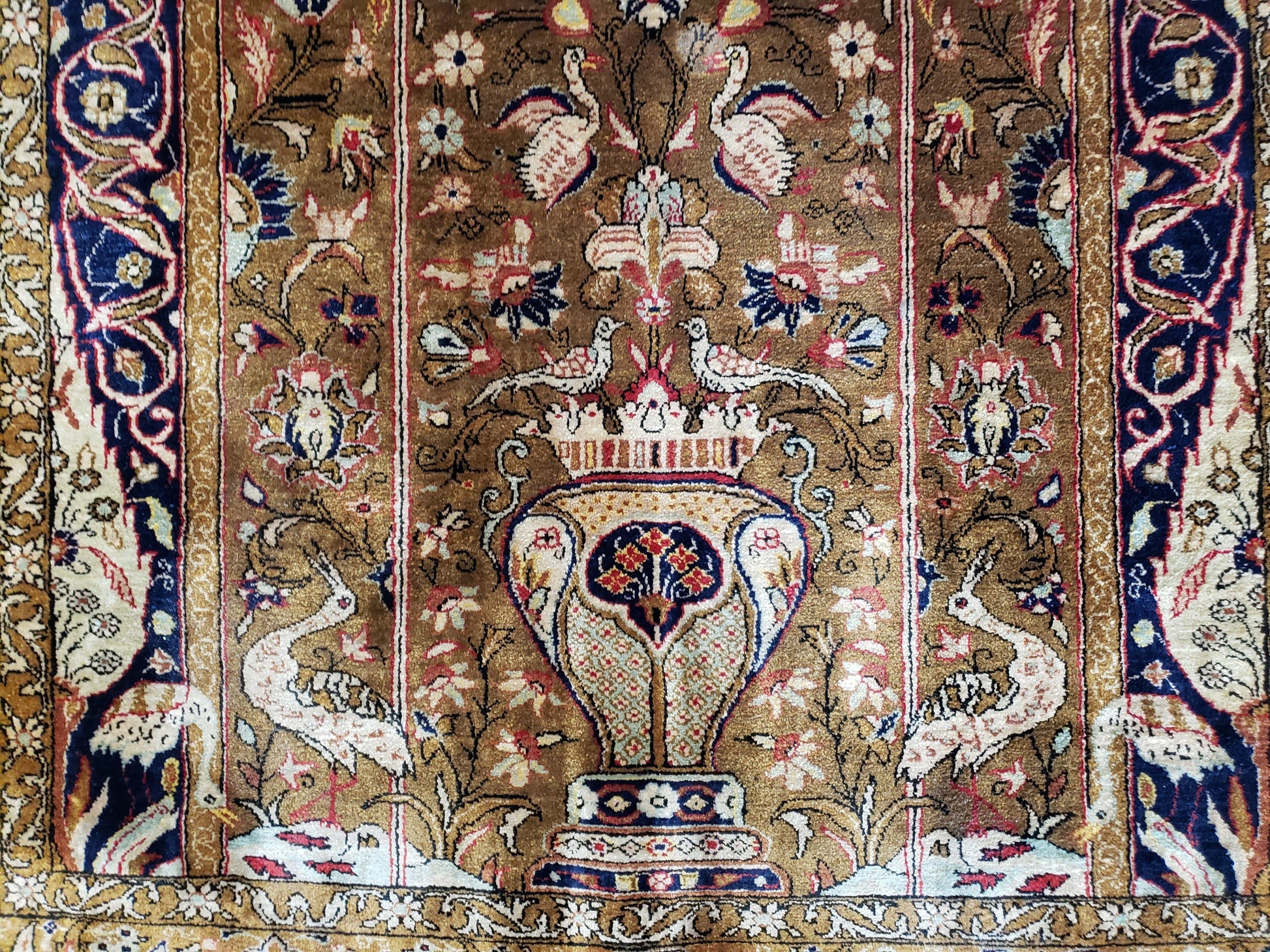 Semi Antique Persian Qum Silk Prayer Rug, Silk, Hand-Knotted, 3'6" x 5' - Nuvé