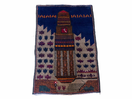 3 X 4.5 Vintage Handmade Tribal Wool Rug Baluchi Rug Afghan Rug Red Blue Beige - Nuvé