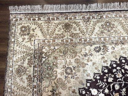 Indian Kashmiri Silk Rug 10x14, Floral Medallion - Nuvé