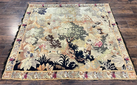Antique French Tapestry 6x5 ft, European Handmade Wool Aubusson Weave Vintage Tapestry - Nuvé