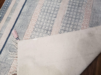 Vintage Moroccan Kilim Area Rug 4x6, Ivory & Blues, Moroccan Wall Hanging, Wool, Handmade, 3'9" x 6' 1", Boho Rug, Flatweave Moroccan Carpet - Nuvé