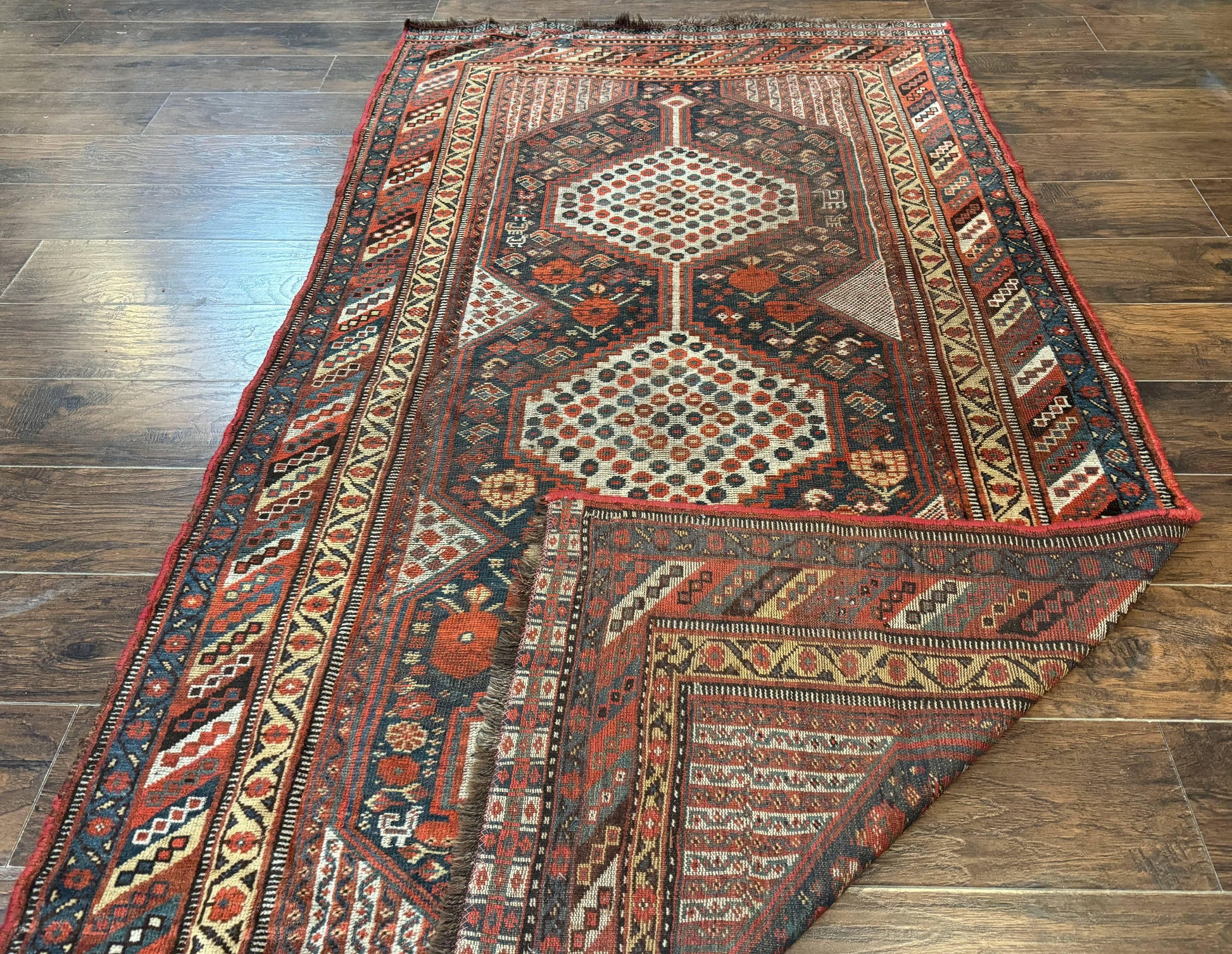 Antique Persian Shiraz Rug 5x8, Khamseh Tribal Wool 1920s Carpet, Navy Blue - Nuvé