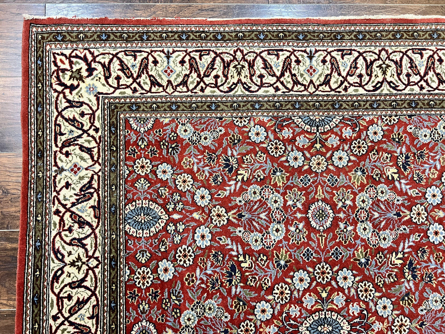 Red Persian Qum Rug 5 x 7.6, Hand Knotted Vintage Wool Fine Carpet 270 KPSI, Floral Allover - Nuvé