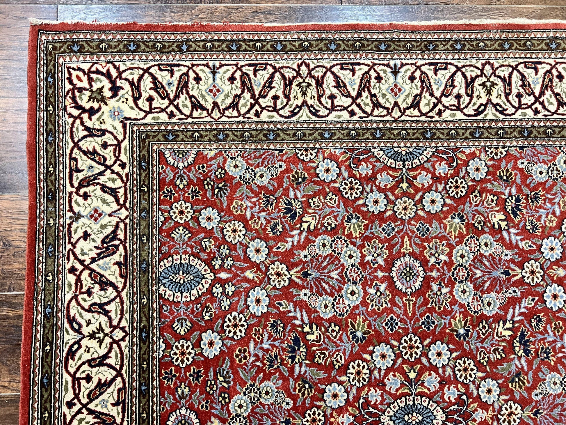 Red Persian Qum Rug 5 x 7.6, Hand Knotted Vintage Wool Fine Carpet 270 KPSI, Floral Allover - Nuvé