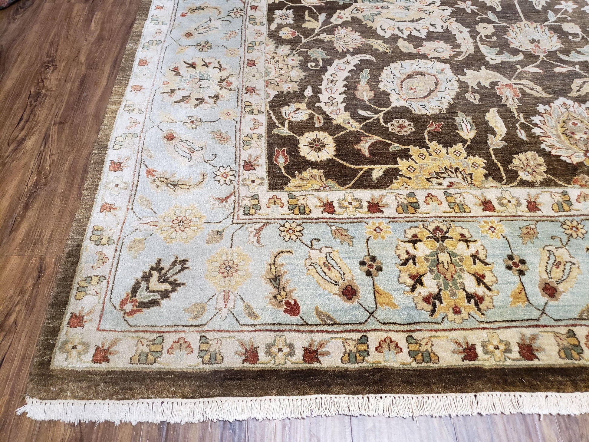 9x12 Vintage Handmade Wool Rug Carpet Indo Mahal Oushak Nice Brown Blue - Nuvé