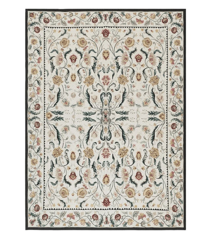 New Needlepoint Rug 9x12, Hand Woven Wool Area Rug, Flatweave Carpet, Handmade Chinese Needlepoint, Floral European Design, Ivory Background