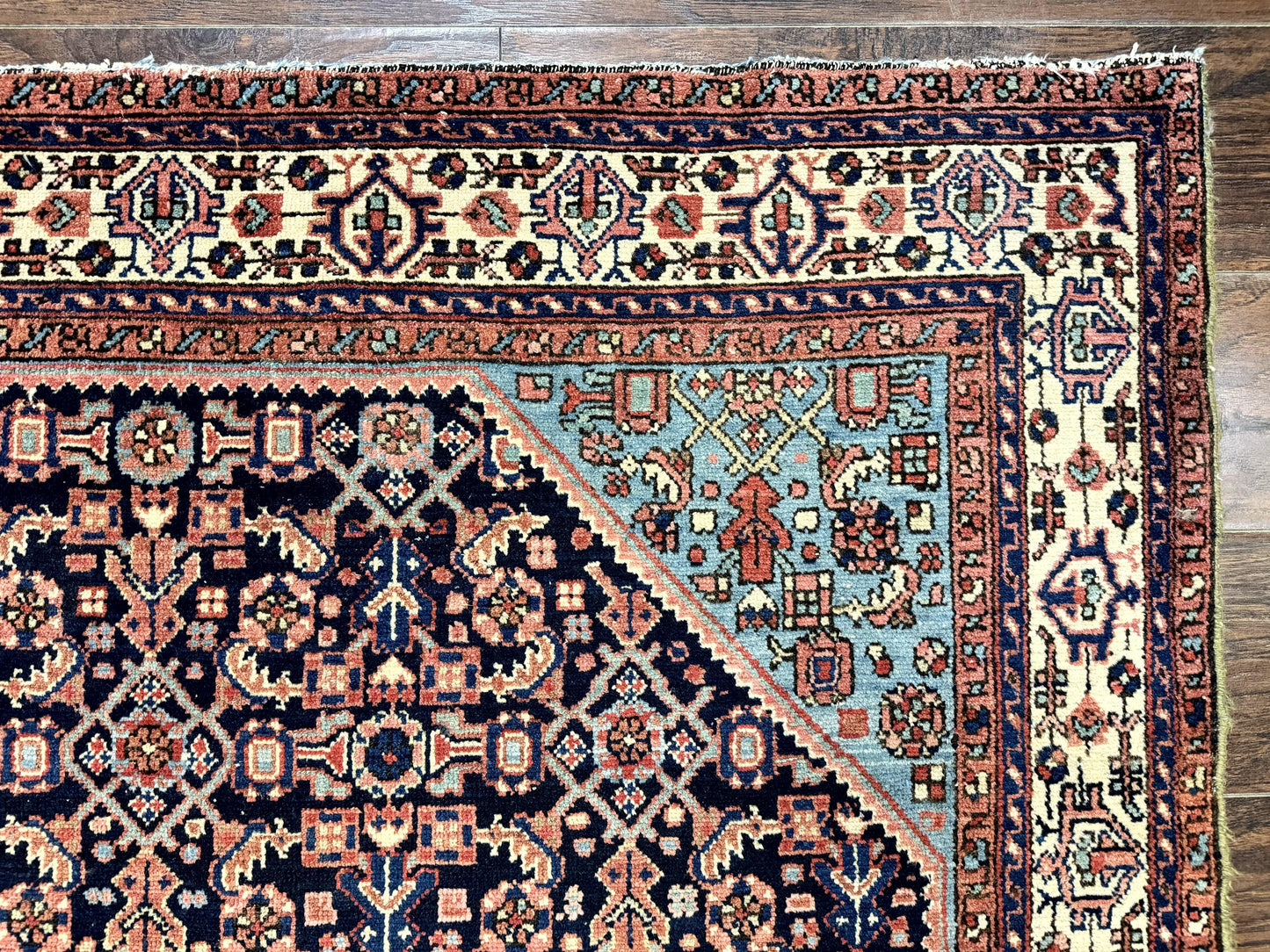 Antique Persian Rug 5 x 6.7, Navy Blue & Ivory, Handmade Persian Wool Carpet, Hamadan Angelas Rug - Nuvé