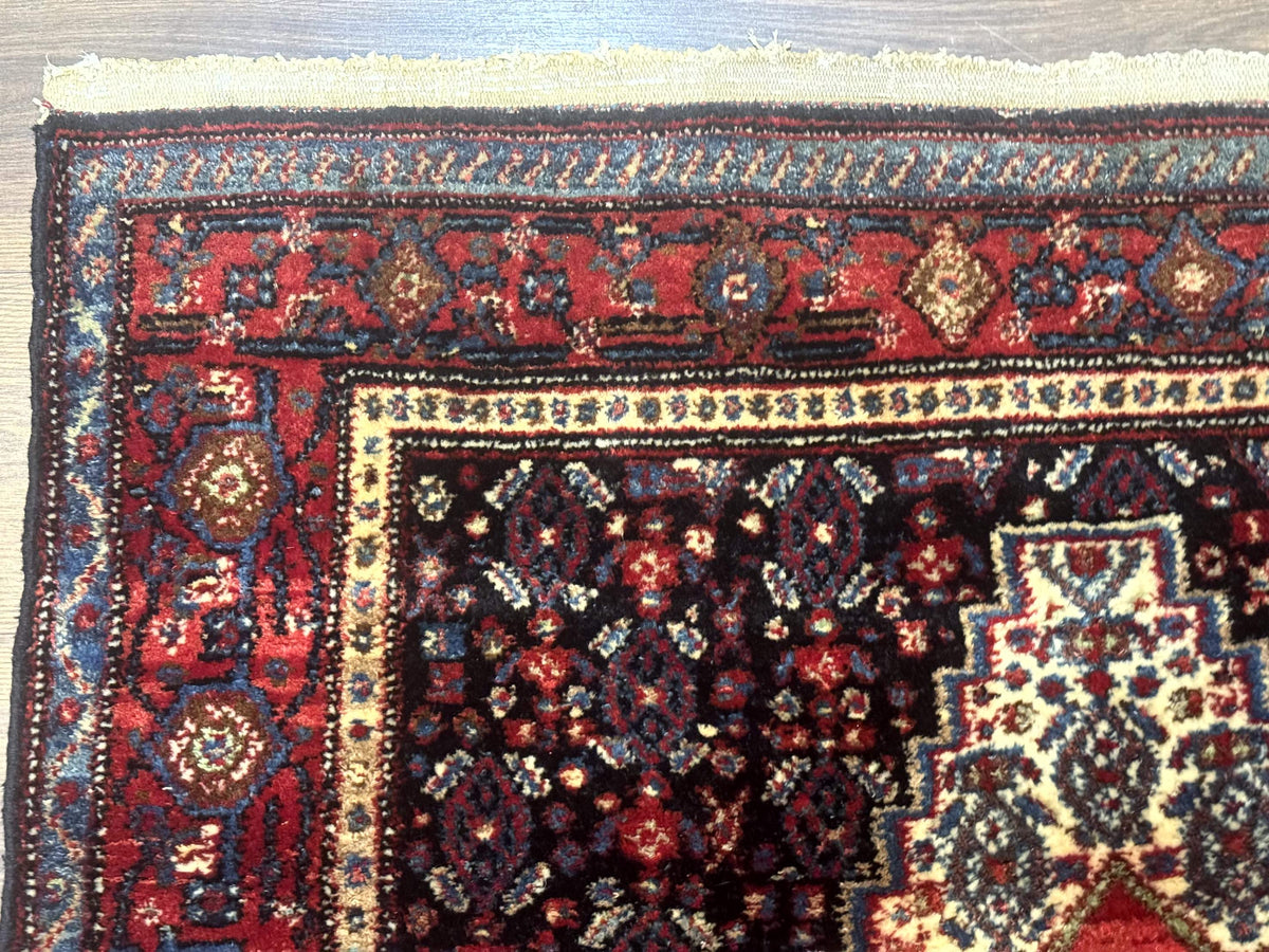 Antique Persian Kurdish Senneh Rug 4x5 Tribal Carpet Wool Geometric Medallion