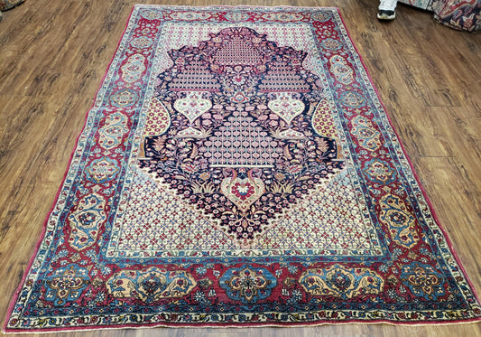 Antique Persian Tehran Rug 5x8, Midnight Blue and Red, Hand-Knotted, Wool - Nuvé