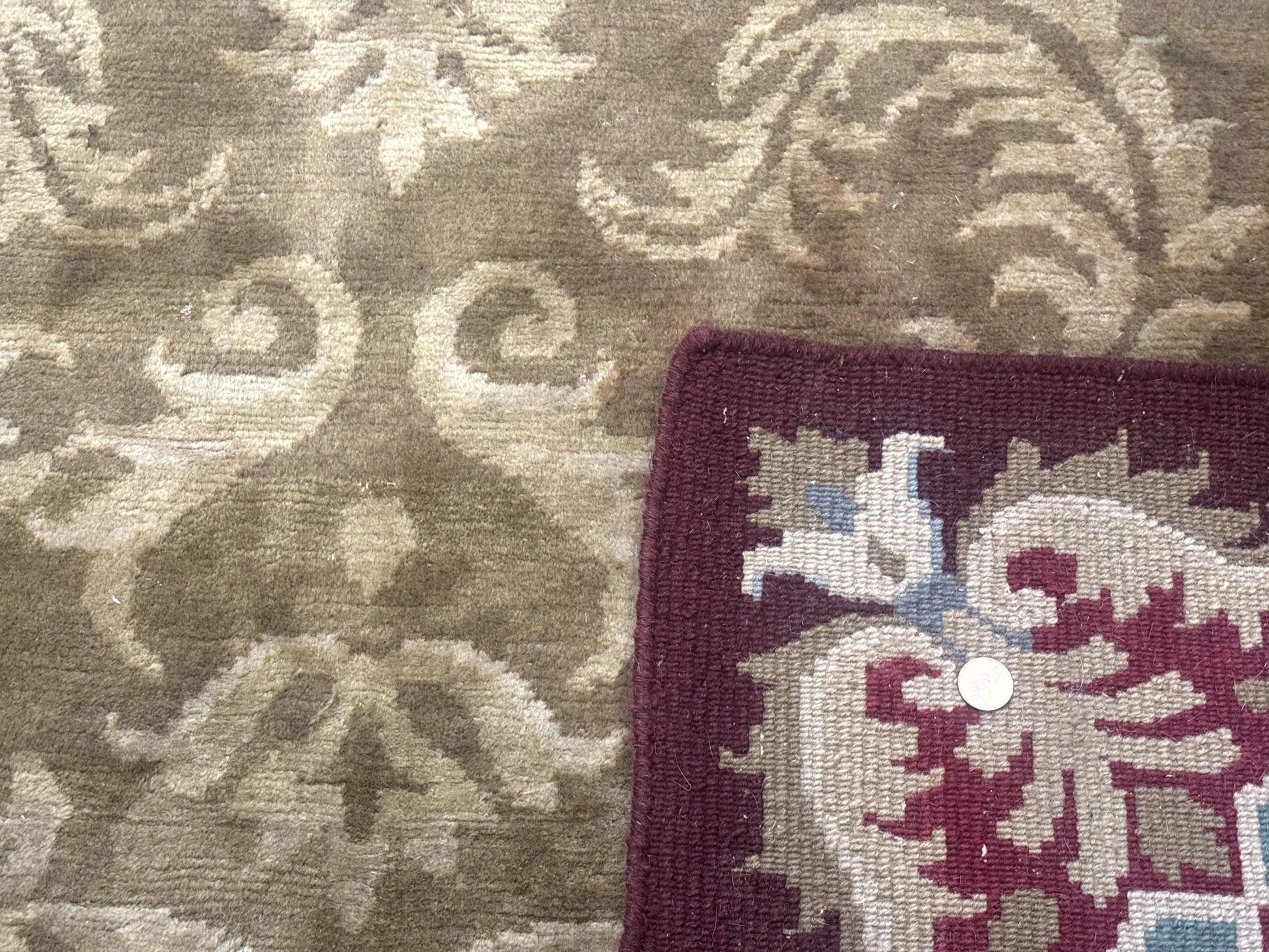 Tibetan Aubusson Rug 6x9, Gold-Beige, Soft Wool Pile, Handmade - Nuvé