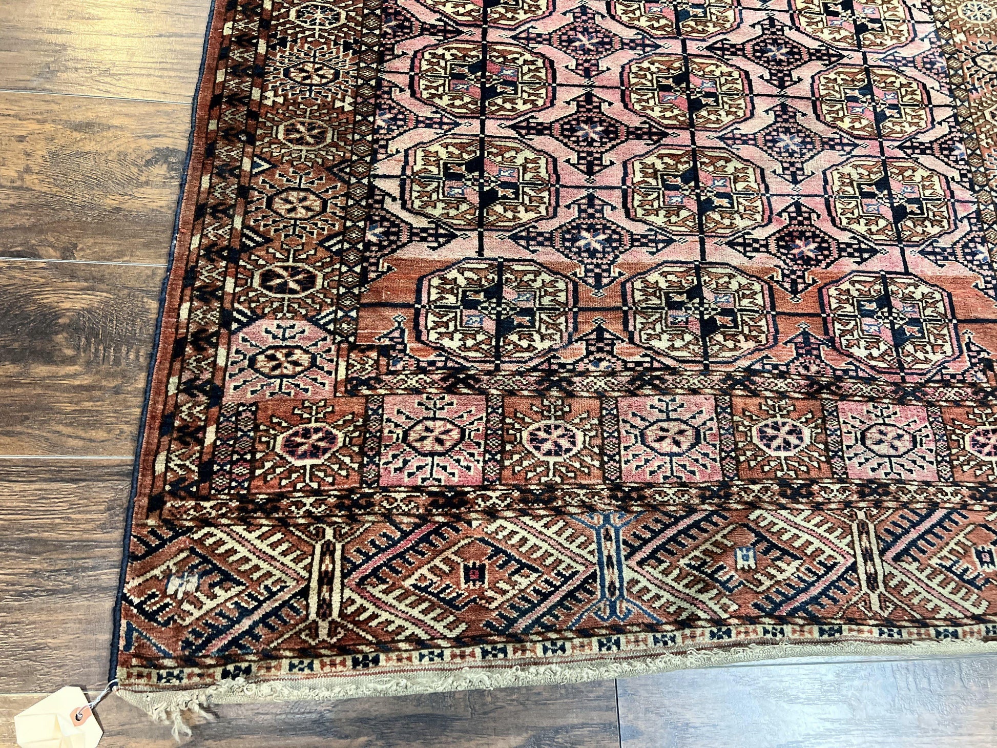 Persian Turkoman Rug 4x6, Wool Hand Knotted Antique Bokhara Carpet, Red Pink, Handmade Tribal Oriental Rug 4 x 6 ft - Nuvé