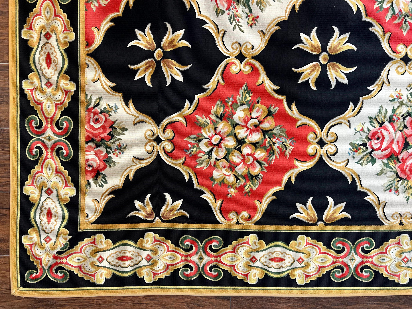 Wide Runner Rug 6x17 ft, Custom Made Vintage Stark Carpet 6 x 17 ft, Red Black Ivory, Corridor Hallway Rug, European Panel Design, Floral - Nuvé