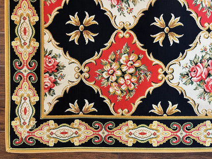 Wide Runner Rug 6x17 ft, Custom Made Vintage Stark Carpet 6 x 17 ft, Red Black Ivory, Corridor Hallway Rug, European Panel Design, Floral - Nuvé