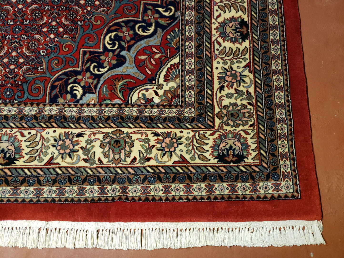 Indian Rug 9x12 Red Indo Bidjar Rug 9x12 Vintage Rug Allover Pattern Medallion Rug Wool Rug Nice Persian Design - Nuvé