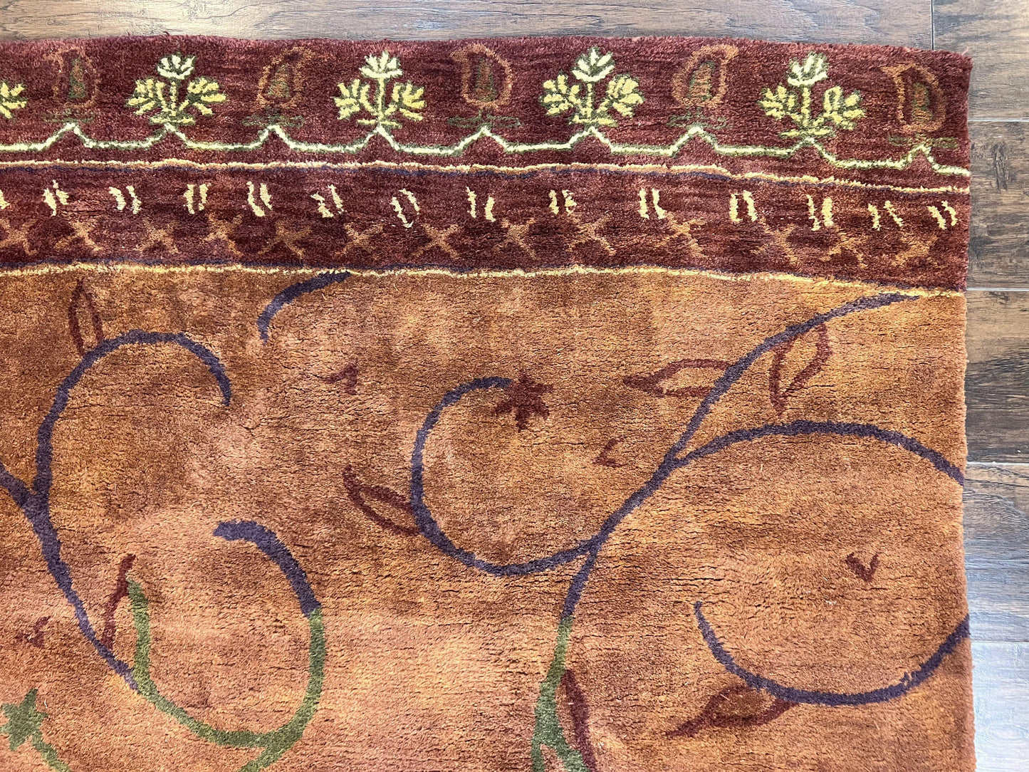 Pottery Barn Rug 5x8, Vintage Hand Tufted Carpet, Wool and Silk, Rust & Maroon - Nuvé