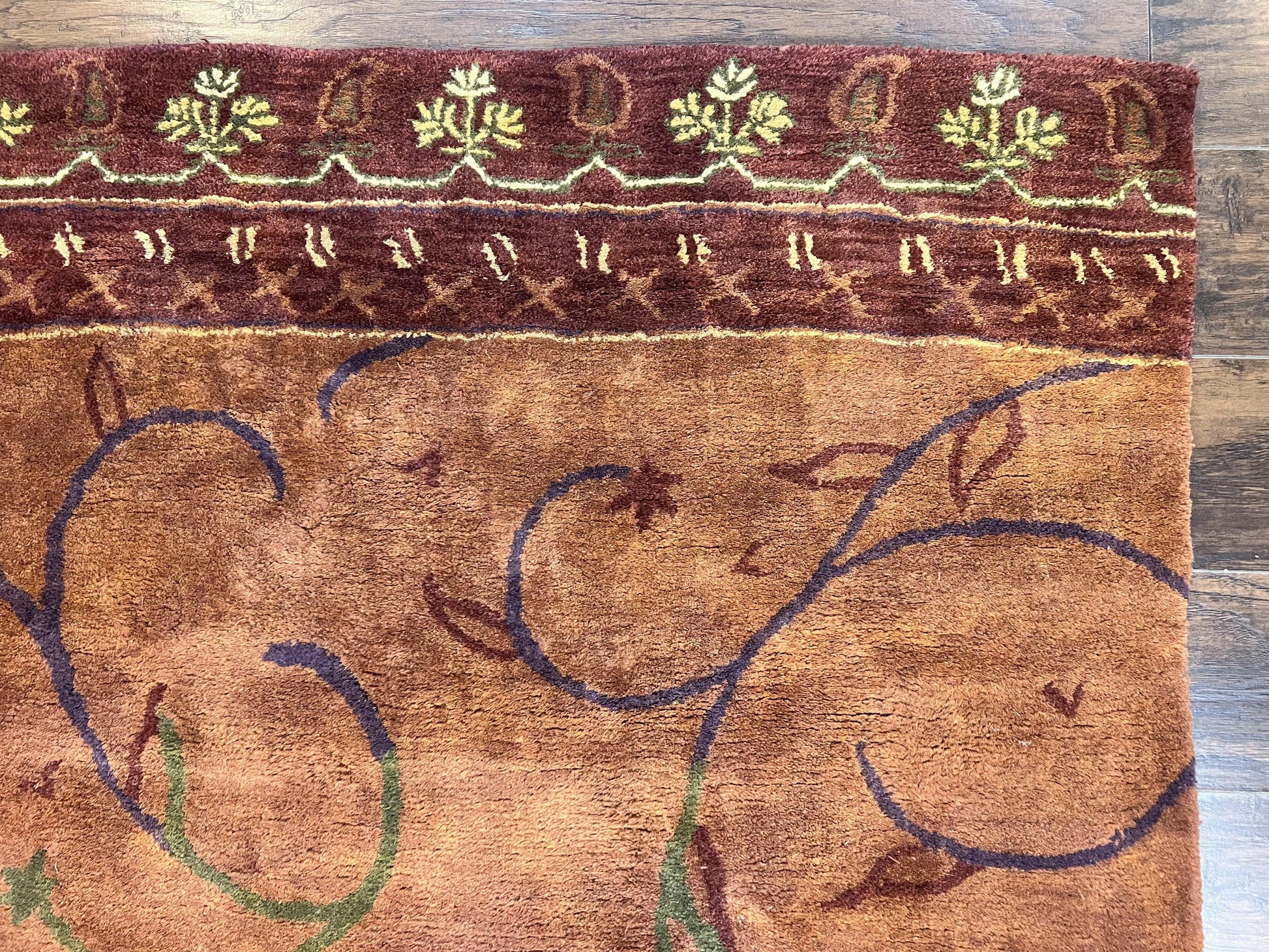 Pottery Barn Rug 5x8, Vintage Hand Tufted Carpet, Wool and Silk, Rust & Maroon - Nuvé