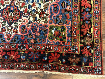 Persian Bakhtiari Rug 7x10, Antique Persian Carpet, Colorful, Great Colors, Ivory Red Blue, Rare Tribal Rug - Nuvé
