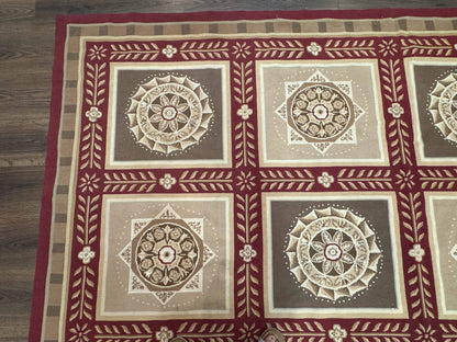 Needlepoint Rug 9x12, Panel Design, Burgundy Taupe, Elegant - Nuvé
