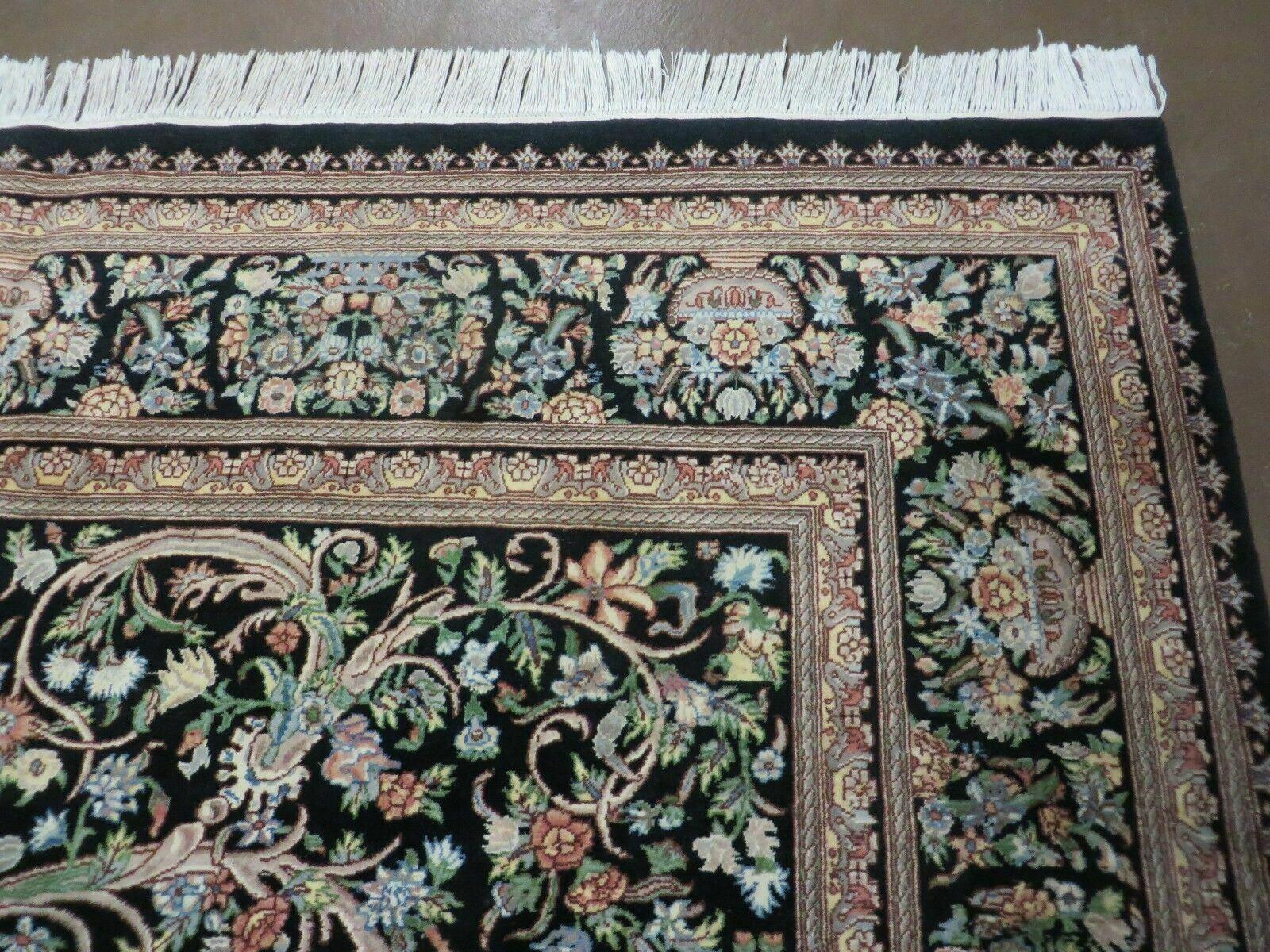 8' X 10' Vintage Handmade Pakistani Floral Wool Rug Black Nice - Nuvé