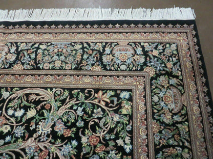8' X 10' Vintage Handmade Pakistani Floral Wool Rug Black Nice - Nuvé