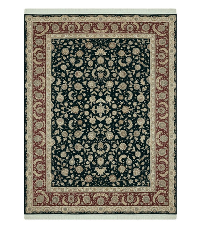 9' X 12' Vintage Handmade Fine Chinese Oriental Floral Wool Rug Silk Black