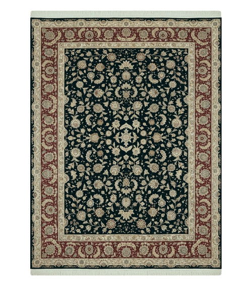 9' X 12' Vintage Handmade Fine Chinese Oriental Floral Wool Rug Silk Black
