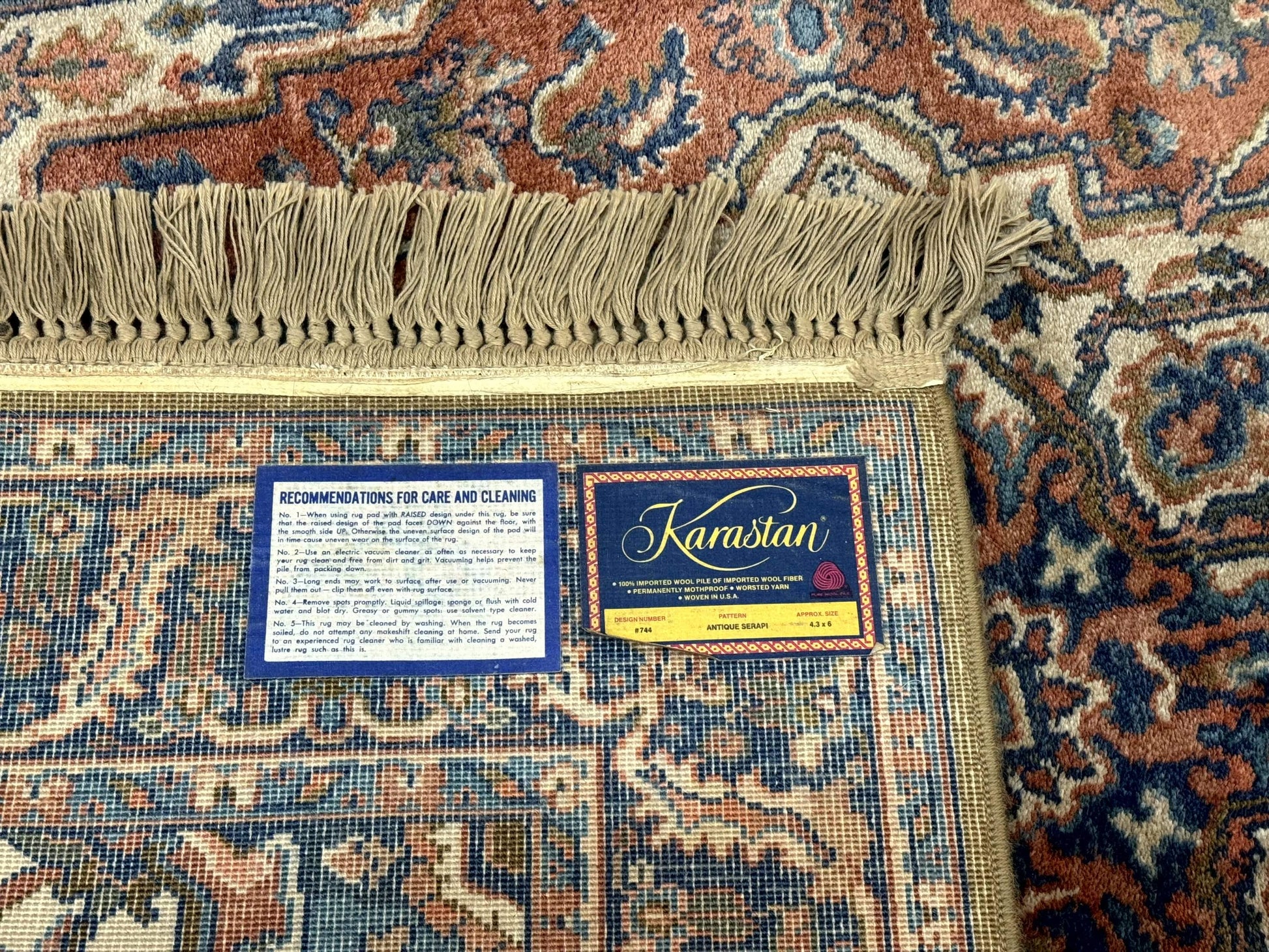 Karastan Rug 4x6, Vintage Karastan #744 Antique Serapi Pattern, Wool Pile, Original 700 Series Karastan Carpet - Nuvé