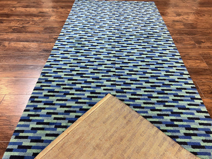 Wide Runner Rug 4.7 x 12, Blue Multicolor Contemporary Wool Power Loomed Rug, Mosiac Design - Nuvé