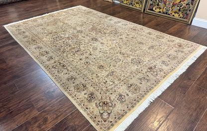 Pak Persian Rug 6x9, Vintage Handmade Wool Carpet, Floral, Beige - Nuvé