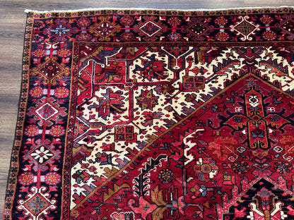Persian Heriz Rug 8x11, Geometric Design, Red & Cream - Nuvé